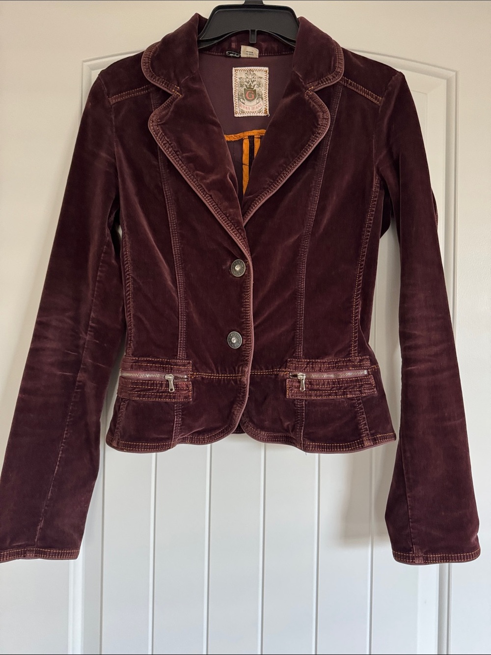 Guess Velvet Tailored Blazer Jacket in Deep Burgundy - Women's